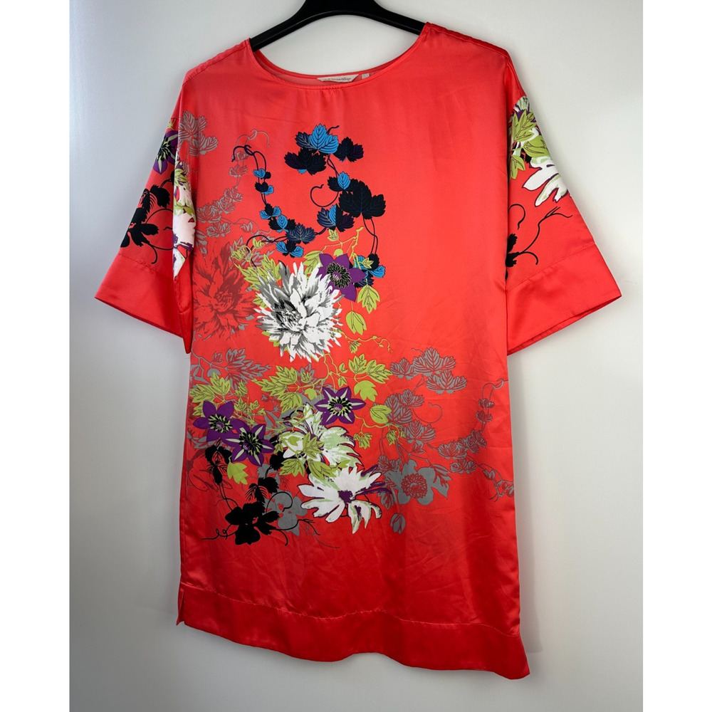 Soft Surroundings Floral Asian Inspired Kimono Drop Shoulder Satin Dress Small - Picture 2 of 15